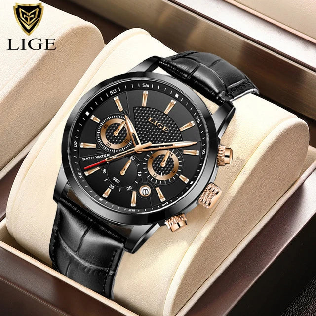 LIGE Watch Men Fashion Sports Quartz Clocks Mens Watches Top Brand Leather Military Waterproof Date Watch Relogio Masculino