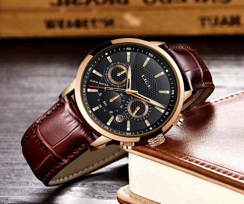 LIGE Watch Men Fashion Sports Quartz Clocks Mens Watches Top Brand Leather Military Waterproof Date Watch Relogio Masculino