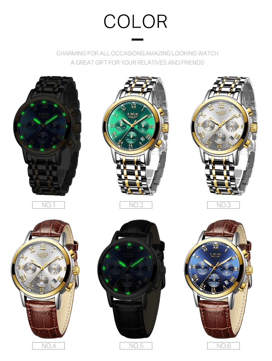 LIGE Women's Watches Ladies Quartz Watch Waterproof Stainless Steel Strap Chronograph Watch for Women Fashion Watch Bracelet Set