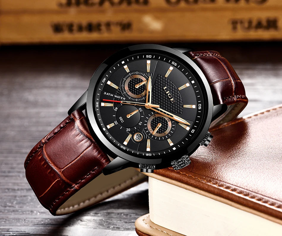LIGE Watch Men Fashion Sports Quartz Clocks Mens Watches Top Brand Leather Military Waterproof Date Watch Relogio Masculino