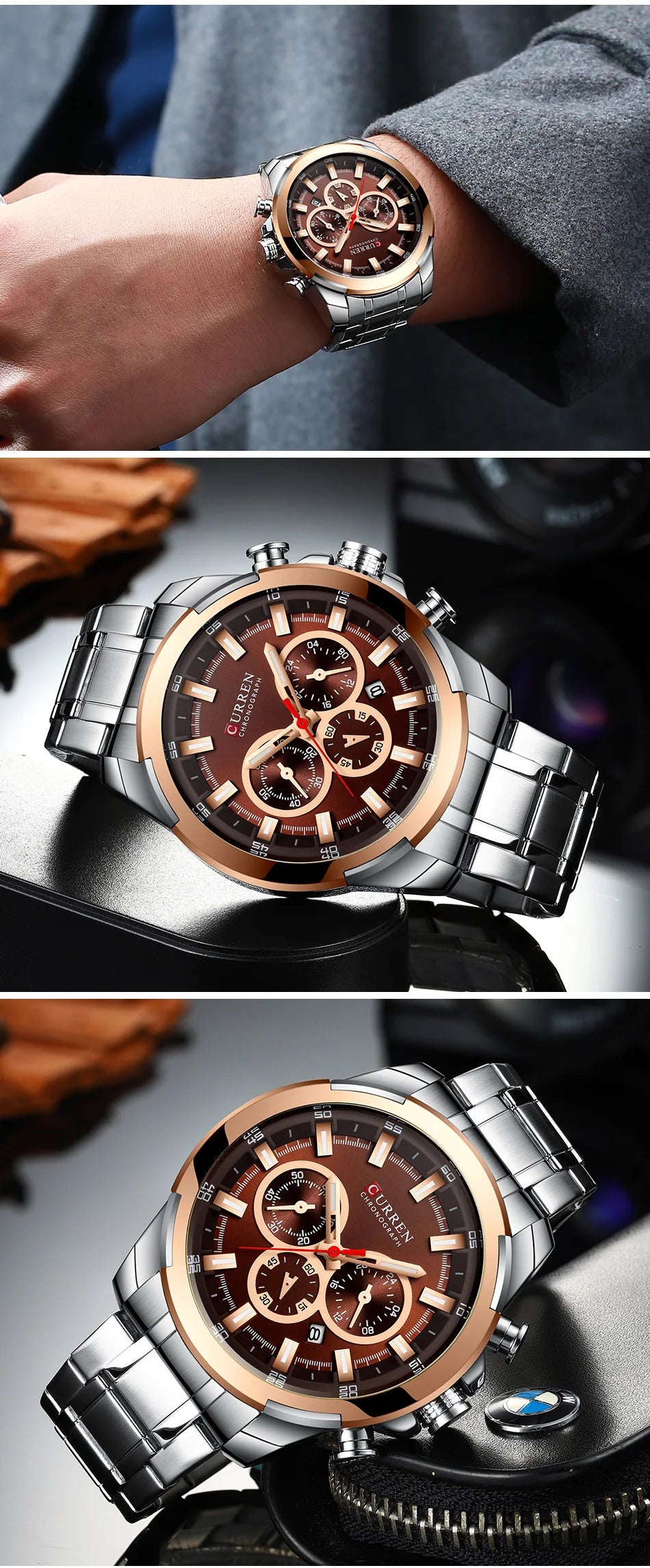 CURREN Men’s Watches Top Brand Big Sport Watch Luxury Men Military Steel Quartz Wrist Watches Chronograph Gold Design Male Clock