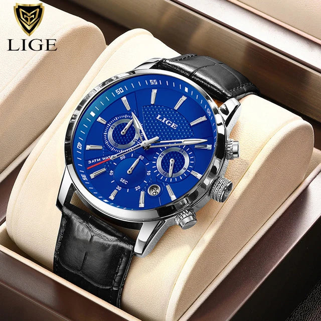 LIGE Watch Men Fashion Sports Quartz Clocks Mens Watches Top Brand Leather Military Waterproof Date Watch Relogio Masculino