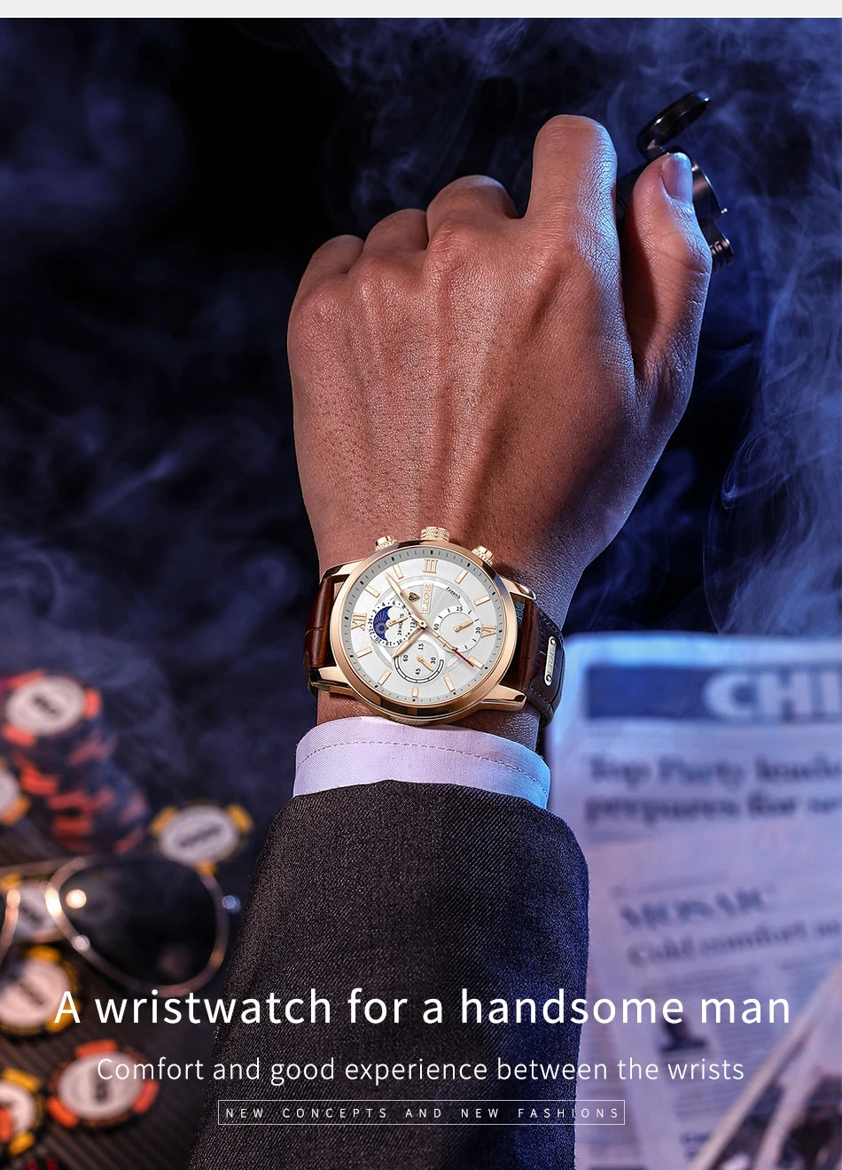 LIGE Watches UnisexTop Brand Luxury Clock Casual Leathe 24Hour Moon Phase Watch Sports Waterproof Quartz Chronograph+Box