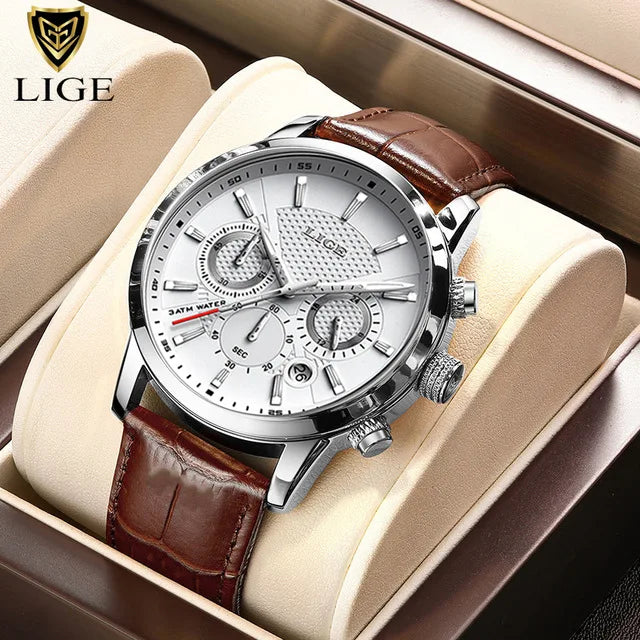 LIGE Watch Men Fashion Sports Quartz Clocks Mens Watches Top Brand Leather Military Waterproof Date Watch Relogio Masculino