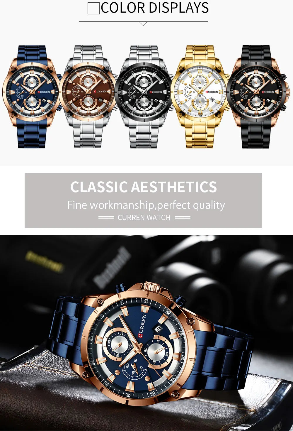 CURREN Mens Watches Fashion Top Brand Luxury Business Automatic Date Watch Men Casual Waterproof Watch Relogio Masculino+Box