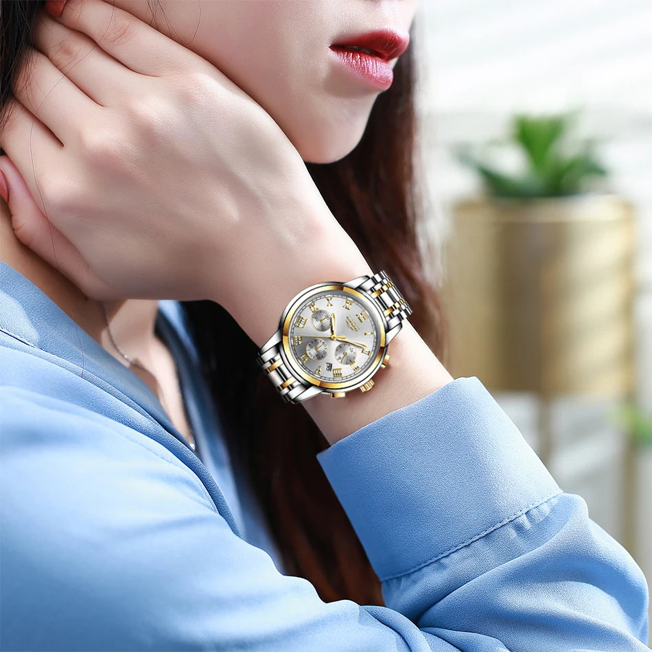 LIGE Women's Watches Ladies Quartz Watch Waterproof Stainless Steel Strap Chronograph Watch for Women Fashion Watch Bracelet Set