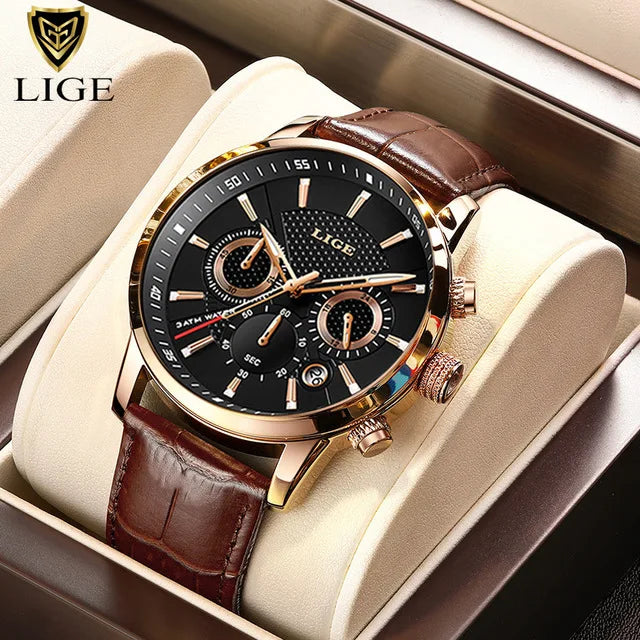 LIGE Watch Men Fashion Sports Quartz Clocks Mens Watches Top Brand Leather Military Waterproof Date Watch Relogio Masculino