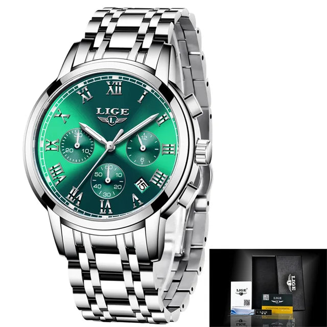 LIGE Women's Watches Ladies Quartz Watch Waterproof Stainless Steel Strap Chronograph Watch for Women Fashion Watch Bracelet Set