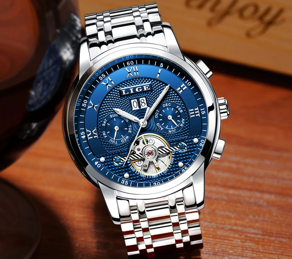 LIGE Mens Watches Fashion Top Brand Luxury Business Automatic Mechanical Watch Men Casual Waterproof Watch Relogio Masculino+Box