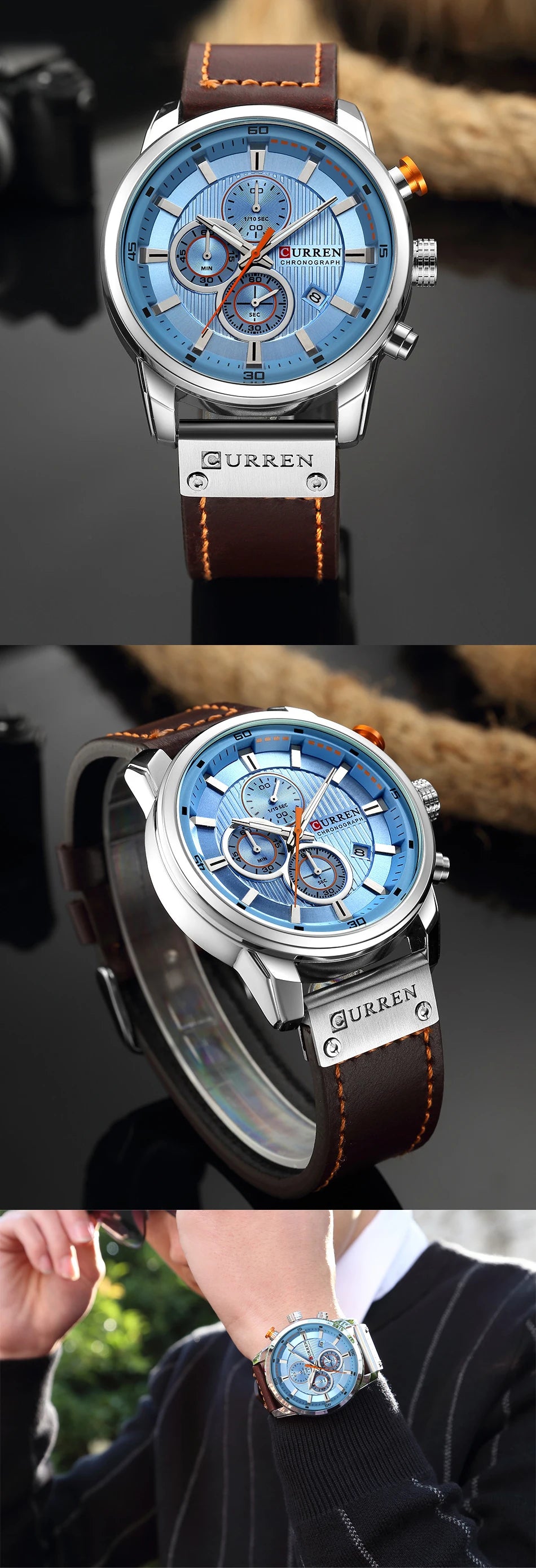 Top Brand Curren Men Watch with Chronograph Sport Waterproof Clock Mens Watches Military Luxury Men's Wrist Watch Analog Quartz