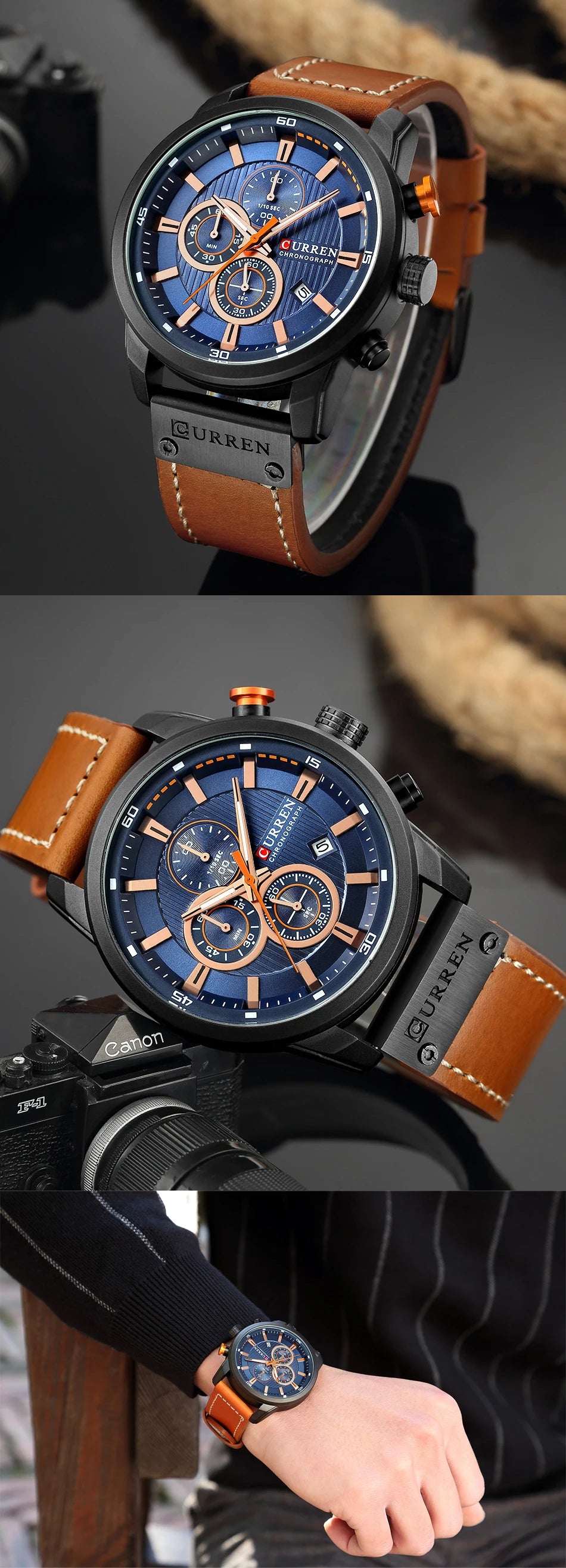 Top Brand Curren Men Watch with Chronograph Sport Waterproof Clock Mens Watches Military Luxury Men's Wrist Watch Analog Quartz