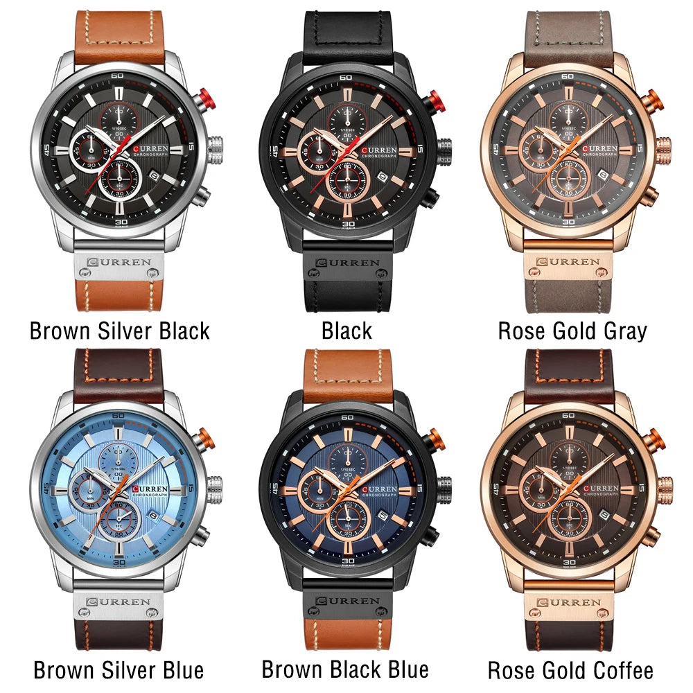 Top Brand Curren Men Watch with Chronograph Sport Waterproof Clock Mens Watches Military Luxury Men's Wrist Watch Analog Quartz