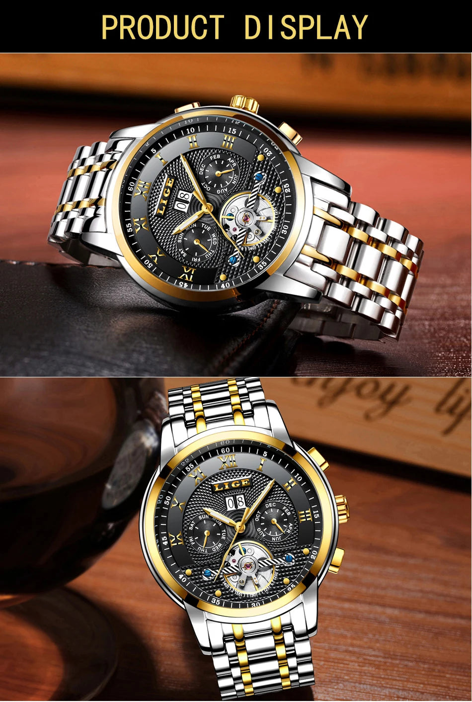 LIGE Mens Watches Fashion Top Brand Luxury Business Automatic Mechanical Watch Men Casual Waterproof Watch Relogio Masculino+Box