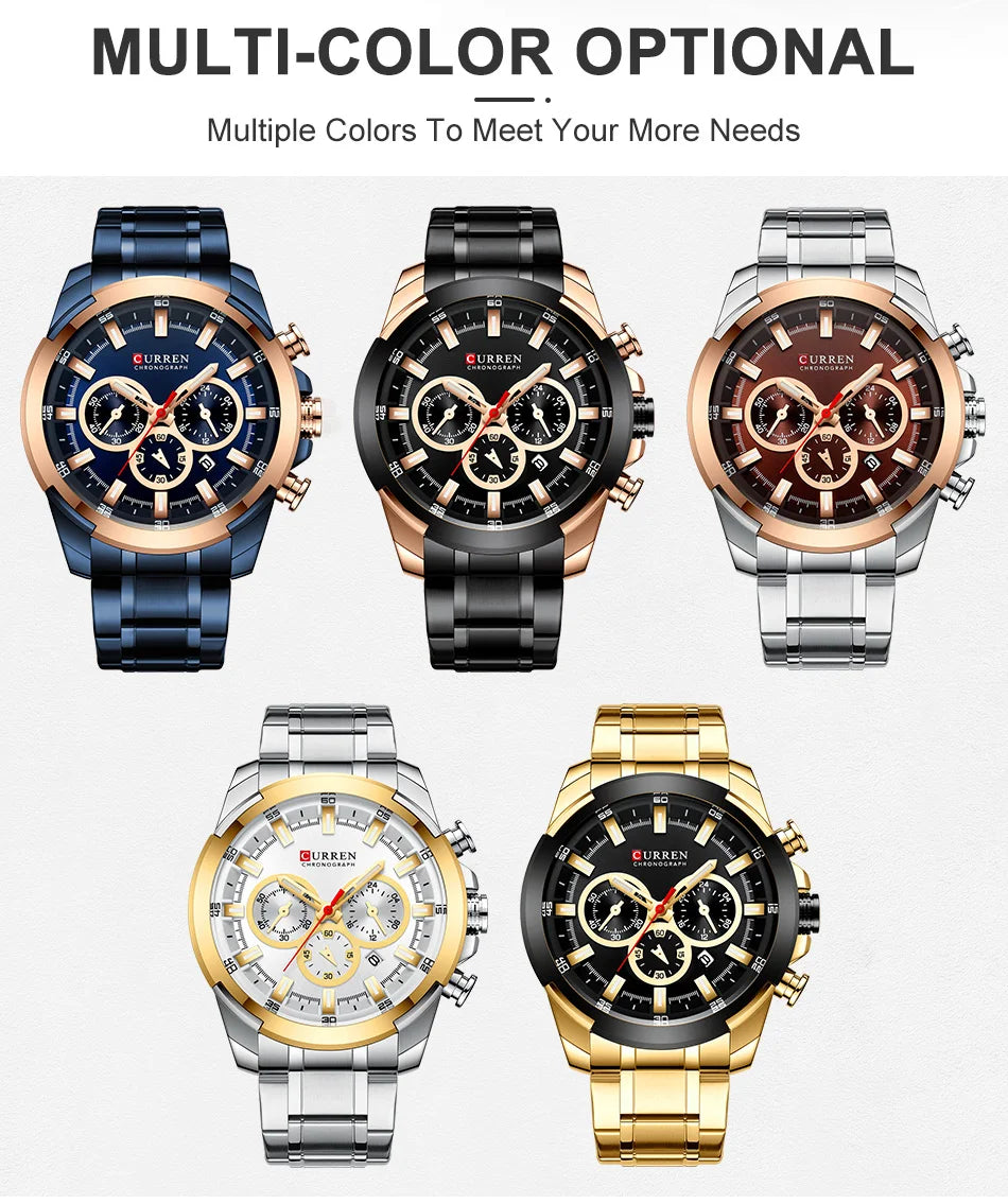 CURREN Men’s Watches Top Brand Big Sport Watch Luxury Men Military Steel Quartz Wrist Watches Chronograph Gold Design Male Clock