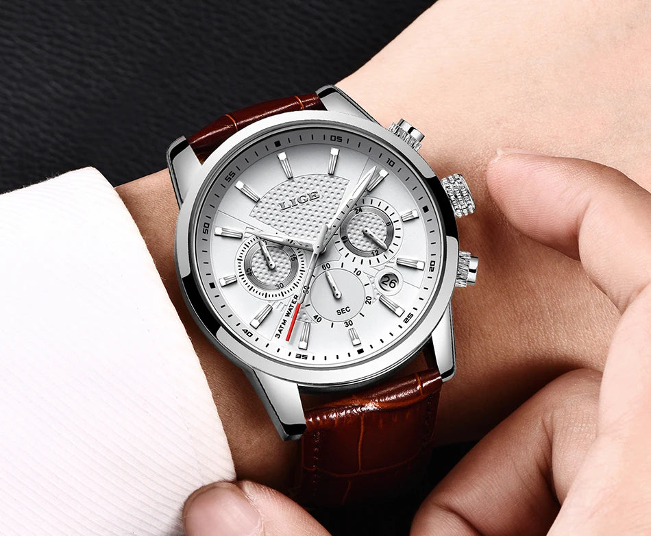 LIGE Watch Men Fashion Sports Quartz Clocks Mens Watches Top Brand Leather Military Waterproof Date Watch Relogio Masculino