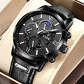 LIGE Watches UnisexTop Brand Luxury Clock Casual Leathe 24Hour Moon Phase Watch Sports Waterproof Quartz Chronograph+Box