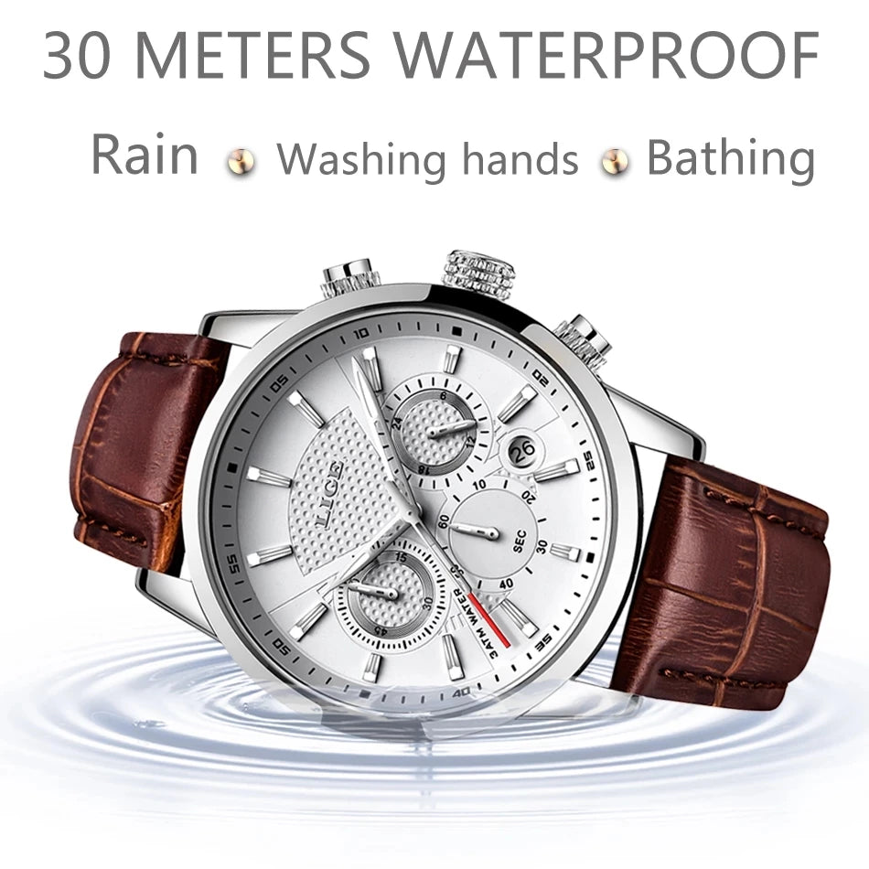 LIGE Watch Men Fashion Sports Quartz Clocks Mens Watches Top Brand Leather Military Waterproof Date Watch Relogio Masculino