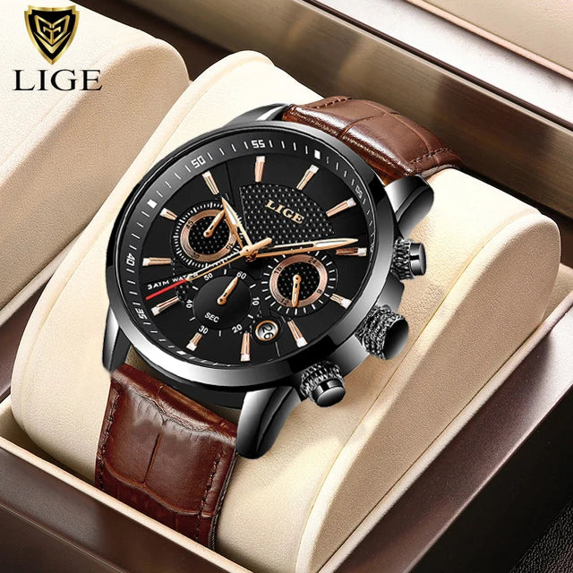 LIGE Watch Men Fashion Sports Quartz Clocks Mens Watches Top Brand Leather Military Waterproof Date Watch Relogio Masculino