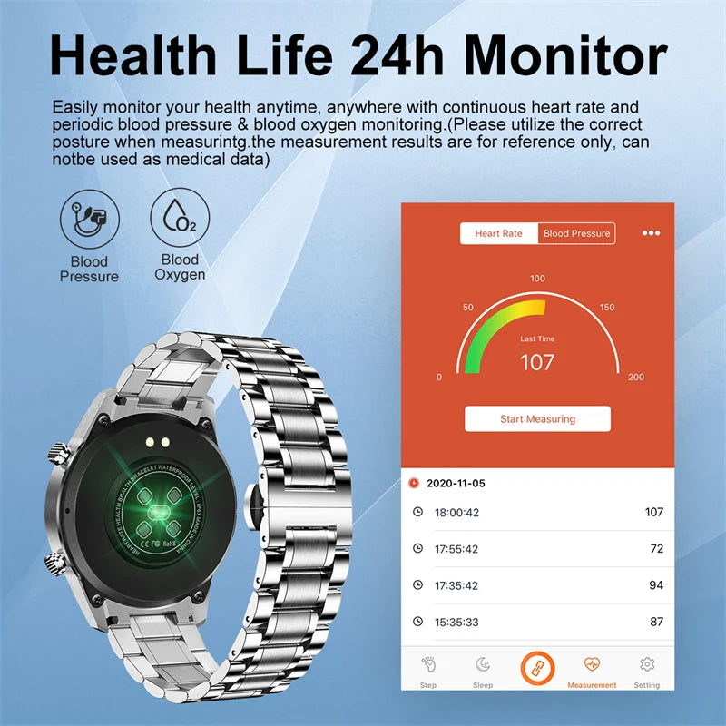 LIGE Men Smart Watch Bluetooth Call Luxury Full Circle Touch Screen Steel Band Waterproof Sports Fitness Watch For Android IOS