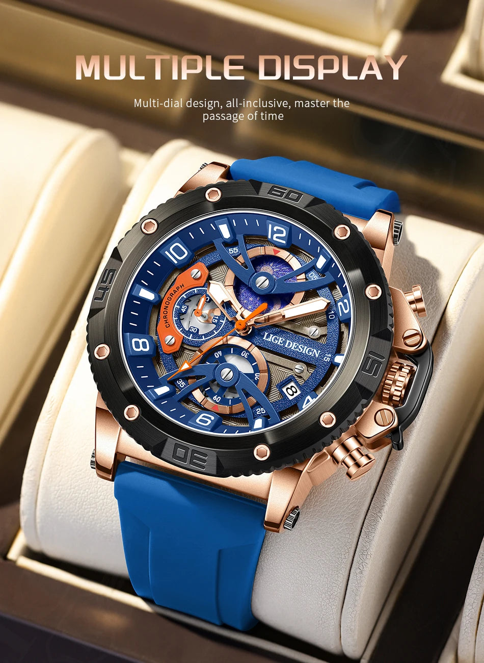 LIGE New Luxury Mens Watch Fashion Sports Dive Watches Men Waterproof Luminous Chronograph Quartz Wristwatches Reloj Hombre