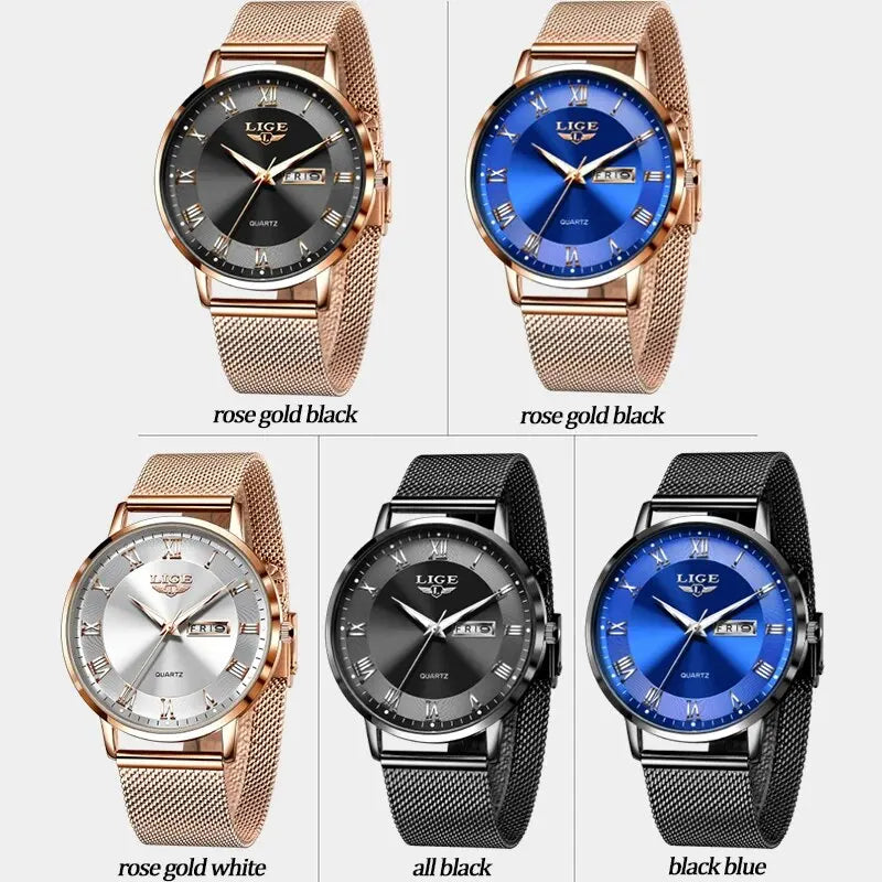 LIGE New Watch Women Luxury Watches Ladies Creative Steel Women's Bracelet Watches Female Waterproof Clock Relogio Feminino