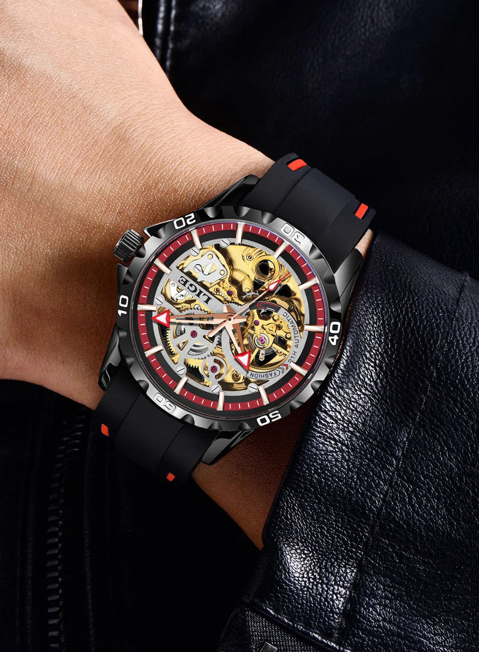 LIGE Men's Luxury Watches Mechanical Watches Chronograph Watch for Men Automatic Original Brand Stainless Steel Tourbillon Clock