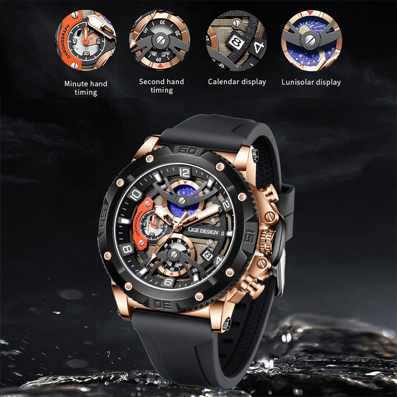 LIGE New Luxury Mens Watch Fashion Sports Dive Watches Men Waterproof Luminous Chronograph Quartz Wristwatches Reloj Hombre
