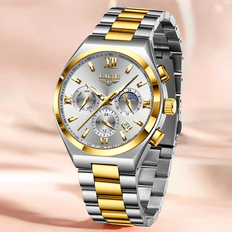 LIGE Watches For Women Elegant Luminous Date Women's Quartz Watches Stainless Steel Sports Waterproof Bracelet Watch Women Gift