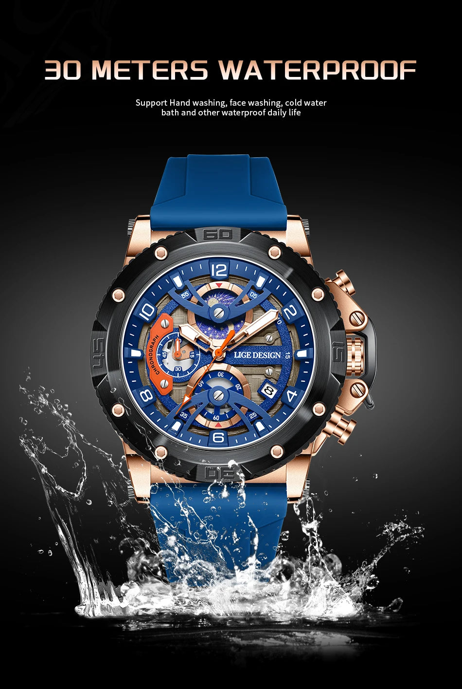 LIGE New Luxury Mens Watch Fashion Sports Dive Watches Men Waterproof Luminous Chronograph Quartz Wristwatches Reloj Hombre