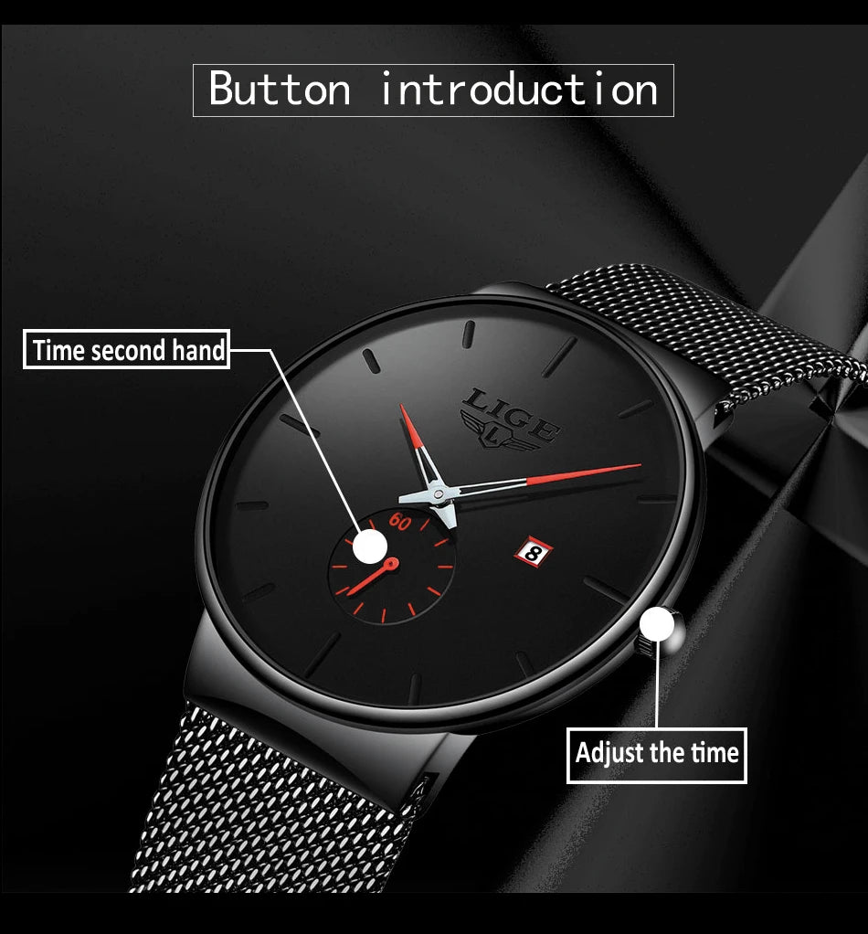 LIGE mens wristwatch simple luxury fashion clock quartz men sports watches Waterproof Watches Gift For Men Relogio Masculino+BOX