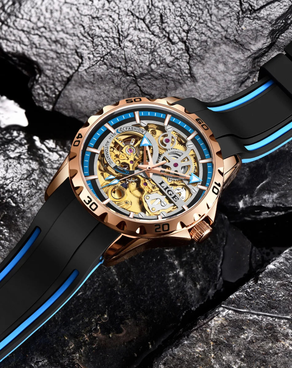 LIGE Men's Luxury Watches Mechanical Watches Chronograph Watch for Men Automatic Original Brand Stainless Steel Tourbillon Clock