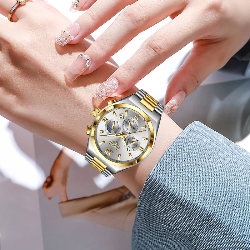 LIGE Watches For Women Elegant Luminous Date Women's Quartz Watches Stainless Steel Sports Waterproof Bracelet Watch Women Gift