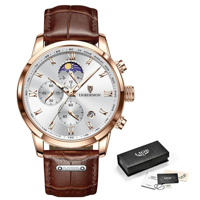LIGE Men Date Clock Watches Male Chronograph Watch for Men Business Fashion Watch Man Top Brand Luxury Leather Quartz Wristwatch