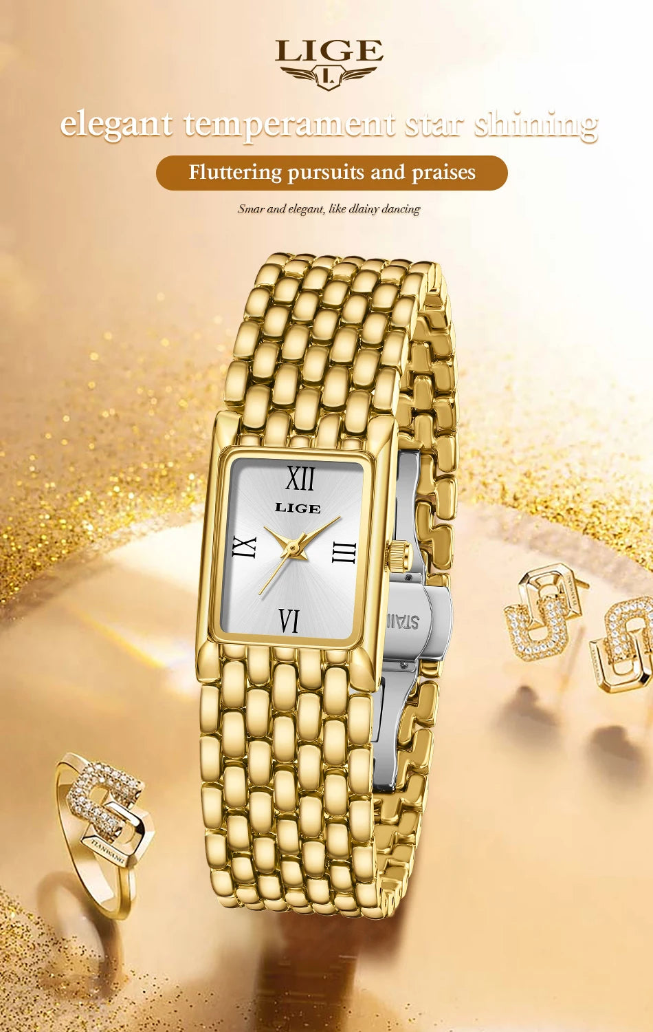 LIGE Watch Women Fashion Casual Luxury Womens Waterproof Square Dial Steel Belt Quartz Wrist Watches Christmas Gifts Reloj Mujer