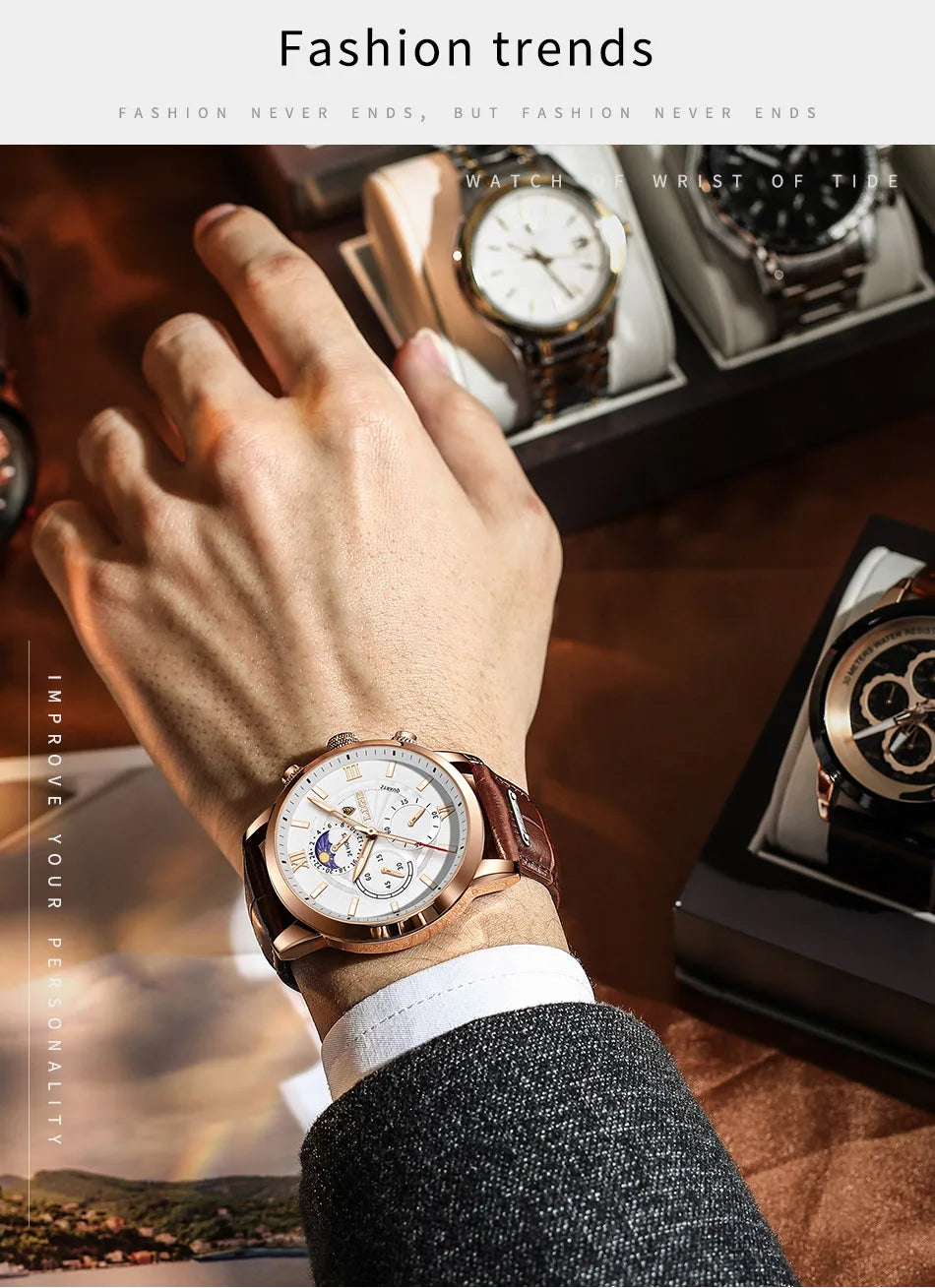 LIGE New Mens Watches Top Brand Luxury Brown Leather Casual Quartz Watch Men Sport Waterproof Clock Watch Relogio Masculino