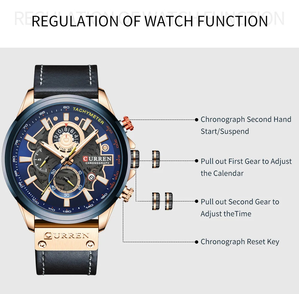 Curren 8380 Fashion Luxury Quartz Men's Watch Multi Functional Chronograph Calendar Waterproof Luminous Watches for Men Часы