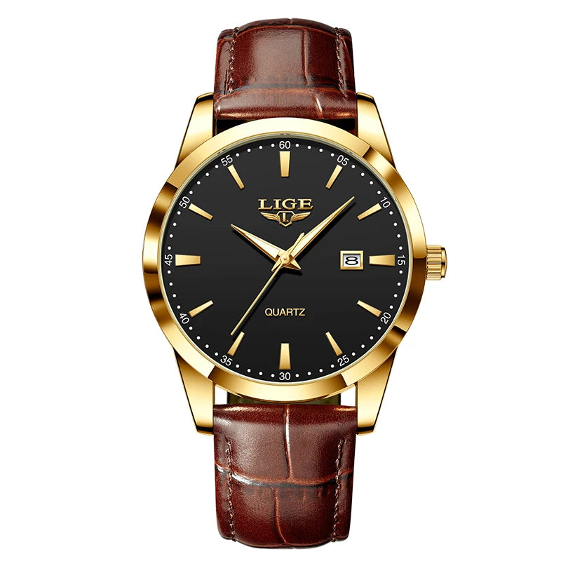 LIGE Mens Watches Top Brand Luxury Military Quartz Watch for Men Fashion Leather Waterproof Sports Chronograph Montre Homme+BOX