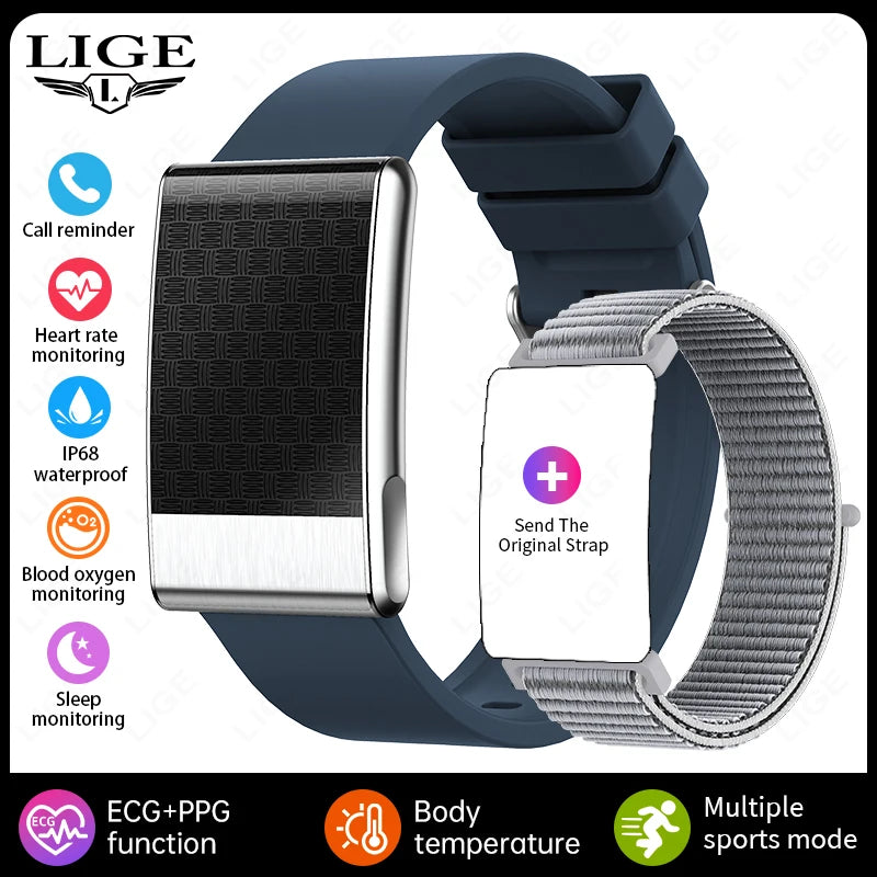 LIGE ECG Smart Watch for Men  Women Sports Fitness Temperature Health Monitoring Waterproof Wristbands No Screen Smart Bracelet