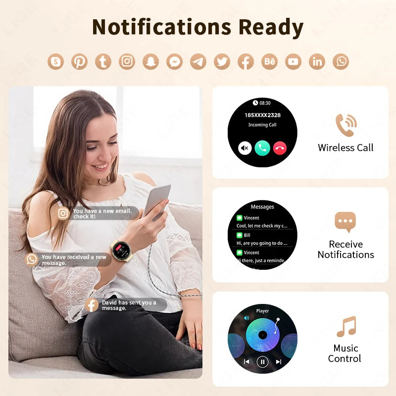LIGE 2026 Women Sports Smart Watch New Built-in GPS Bluetooth Call 1.39'' Display Heart Rate Monitor 1ATM Waterproof SmartWatch