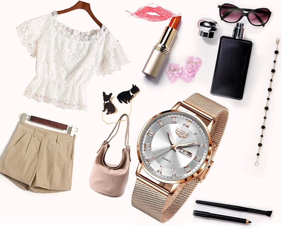 LIGE New Watch Women Luxury Watches Ladies Creative Steel Women's Bracelet Watches Female Waterproof Clock Relogio Feminino