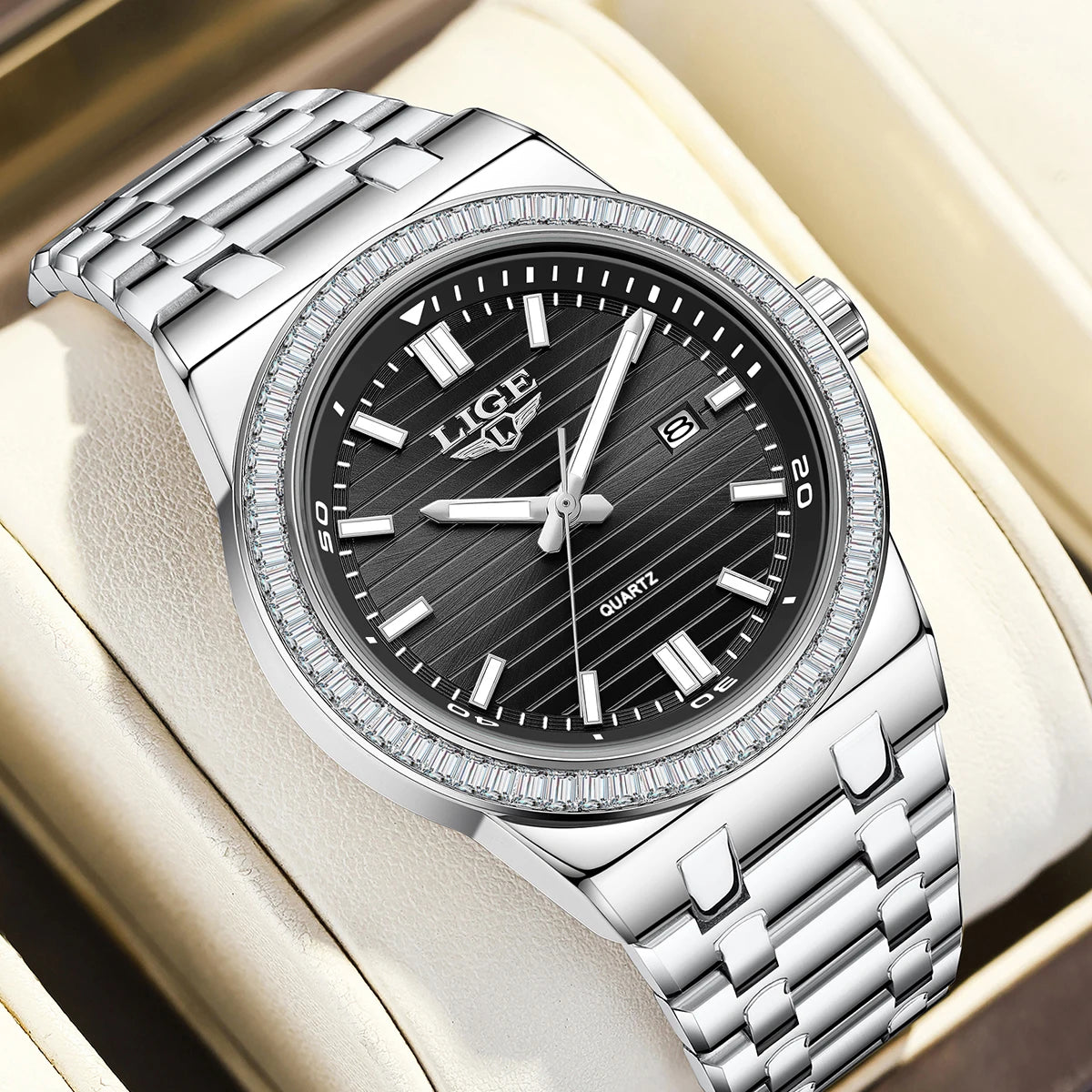 LIGE High Quality Men Watches Business Top Brand Luxury Man Diamond Wristwatch Waterproof Luminous Quartz Watch Calendar Clock