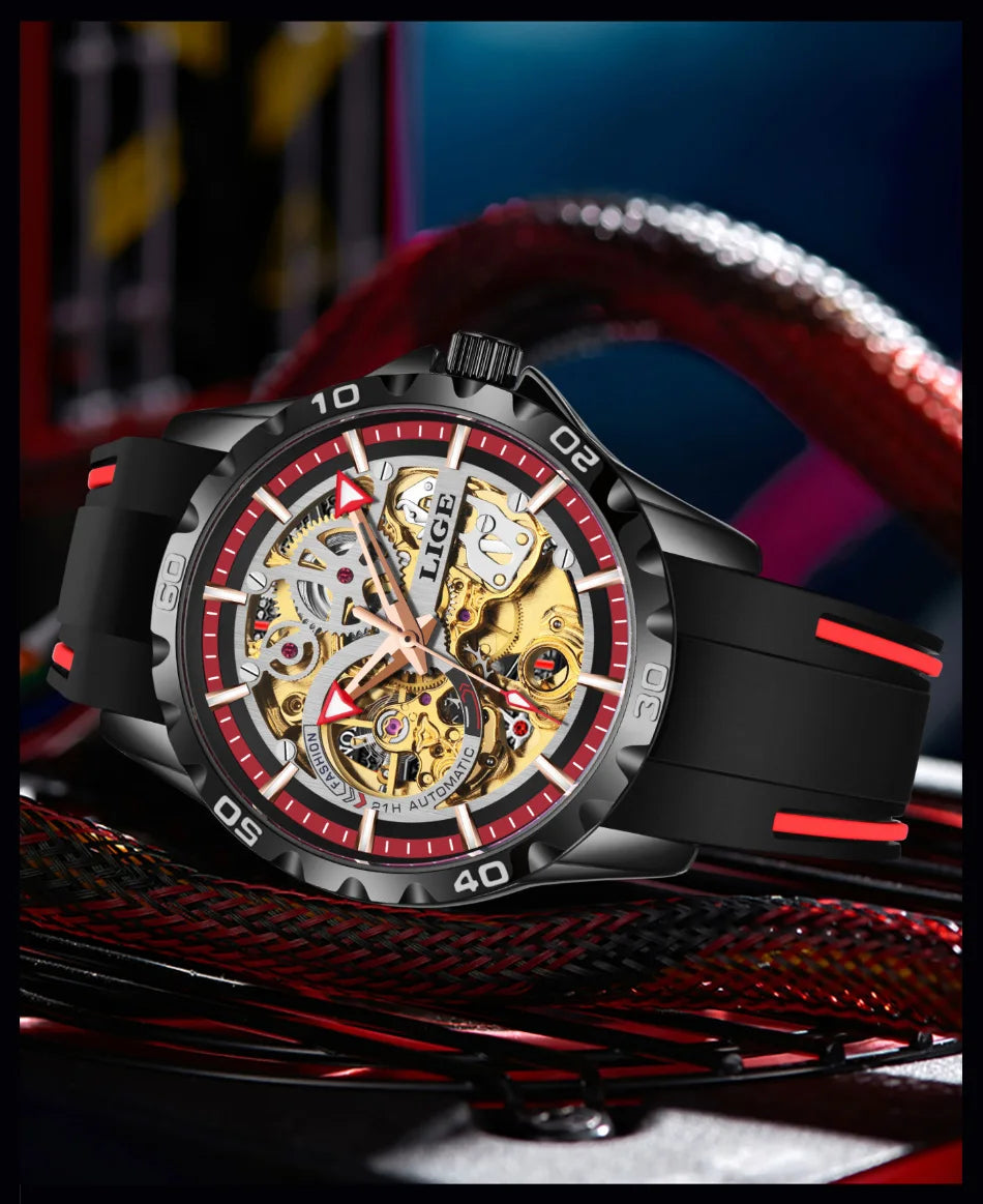 LIGE Men's Luxury Watches Mechanical Watches Chronograph Watch for Men Automatic Original Brand Stainless Steel Tourbillon Clock