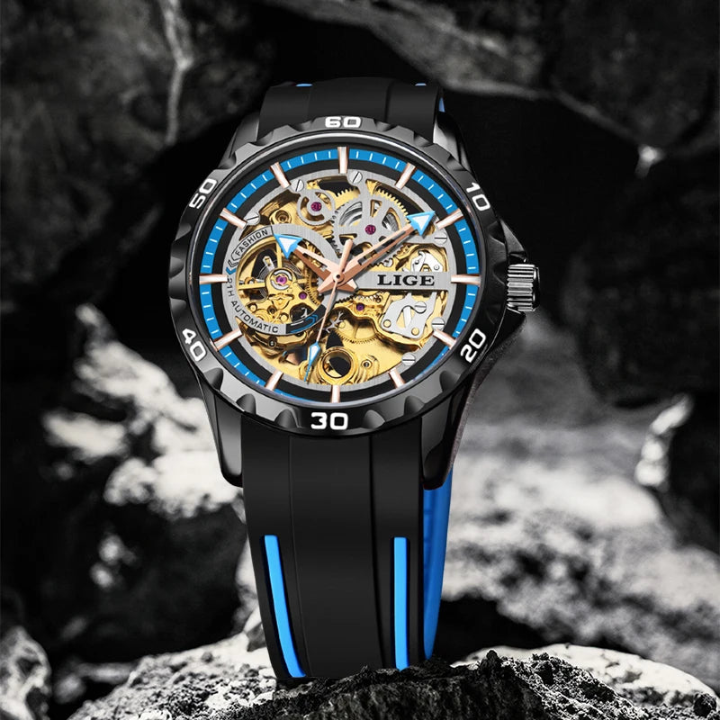 LIGE Men's Luxury Watches Mechanical Watches Chronograph Watch for Men Automatic Original Brand Stainless Steel Tourbillon Clock