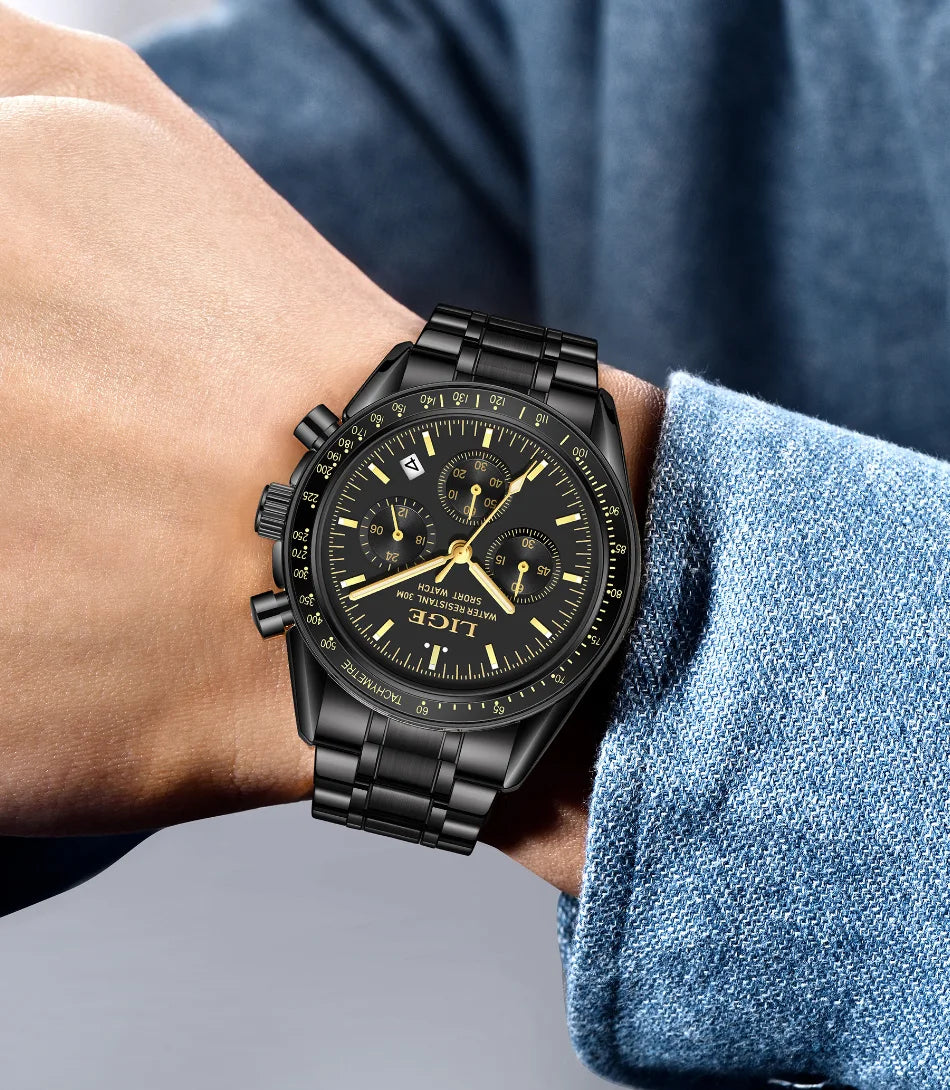 LIGE Fashion Mens Watches Top Brand Luxury Business Watch For Men Full Steel Waterproof Quartz Chronograph Relogios Masculino