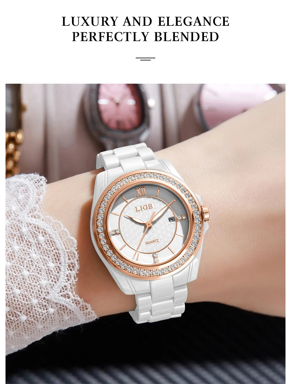 LIGE New Ceramic Watch Women Top Brand Luxury Creative Waterproof Watches For Women Fashion Elegant Luminous Ladies Quartz Watch
