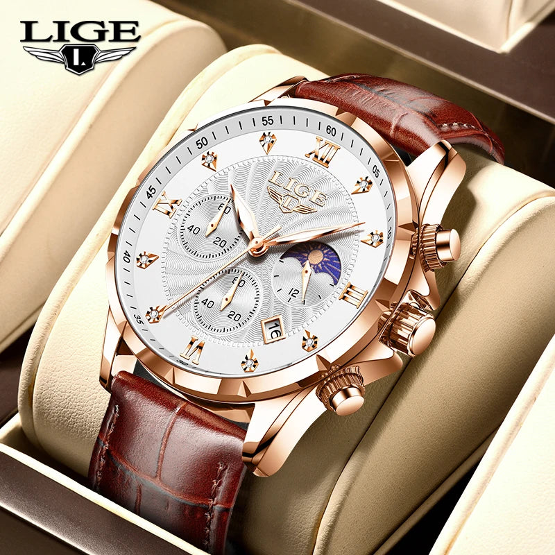 2024 Watches Luxury Men LIGE Brand Fashion Quartz Watches Business Casual Clock Leather Waterproof Mens Wristwatch Reloj Hombre
