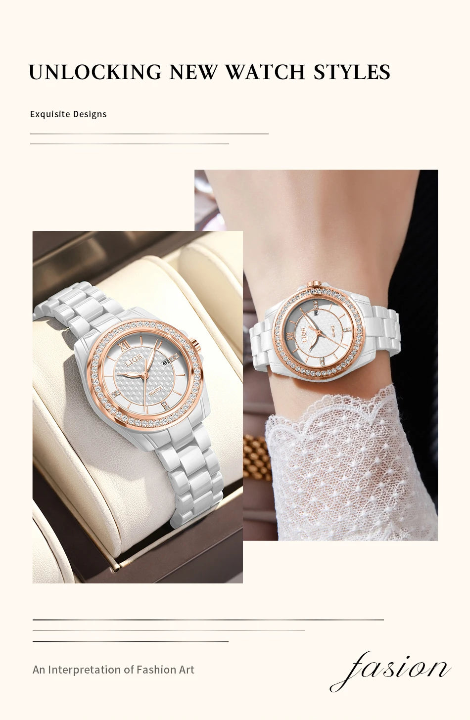 LIGE New Ceramic Watch Women Top Brand Luxury Creative Waterproof Watches For Women Fashion Elegant Luminous Ladies Quartz Watch