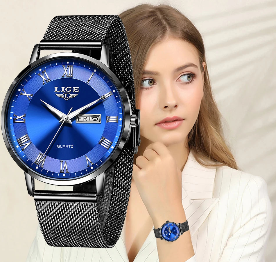 LIGE New Watch Women Luxury Watches Ladies Creative Steel Women's Bracelet Watches Female Waterproof Clock Relogio Feminino