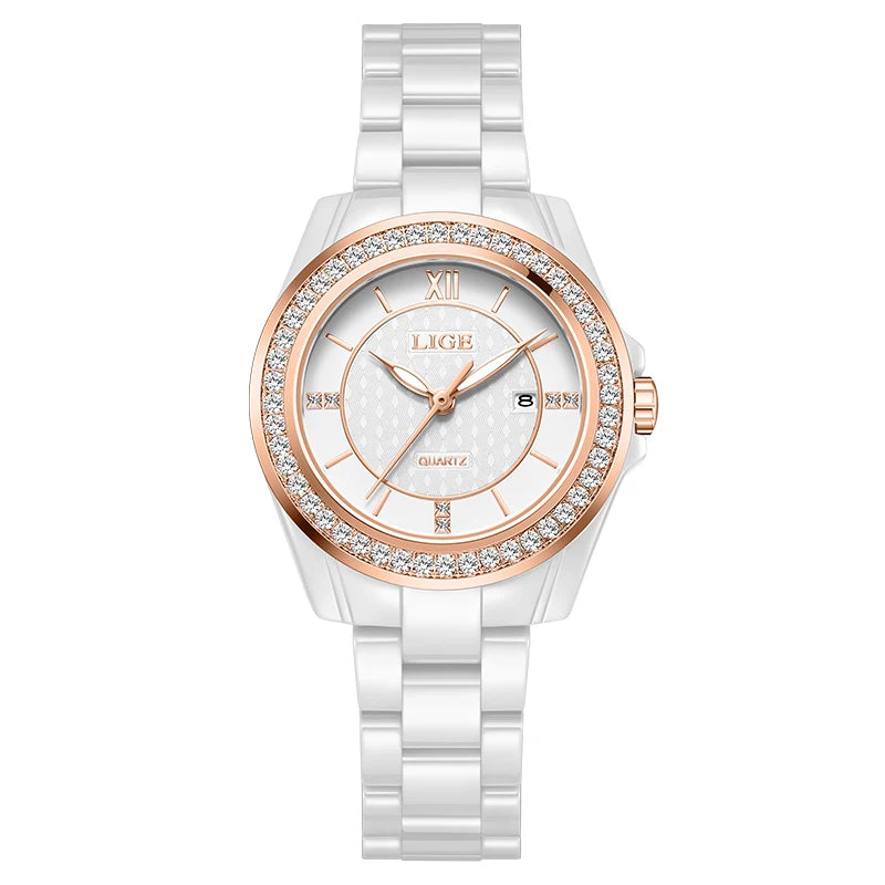 LIGE New Ceramic Watch Women Top Brand Luxury Creative Waterproof Watches For Women Fashion Elegant Luminous Ladies Quartz Watch