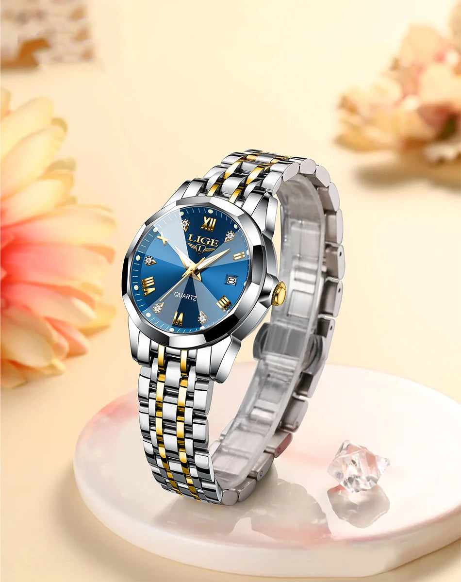 LIGE Women Watches Luxury Fashion Ladies Quartz Watch Waterproof Luminous Date Stainless Steel Wristwatch Girlfriend Gift
